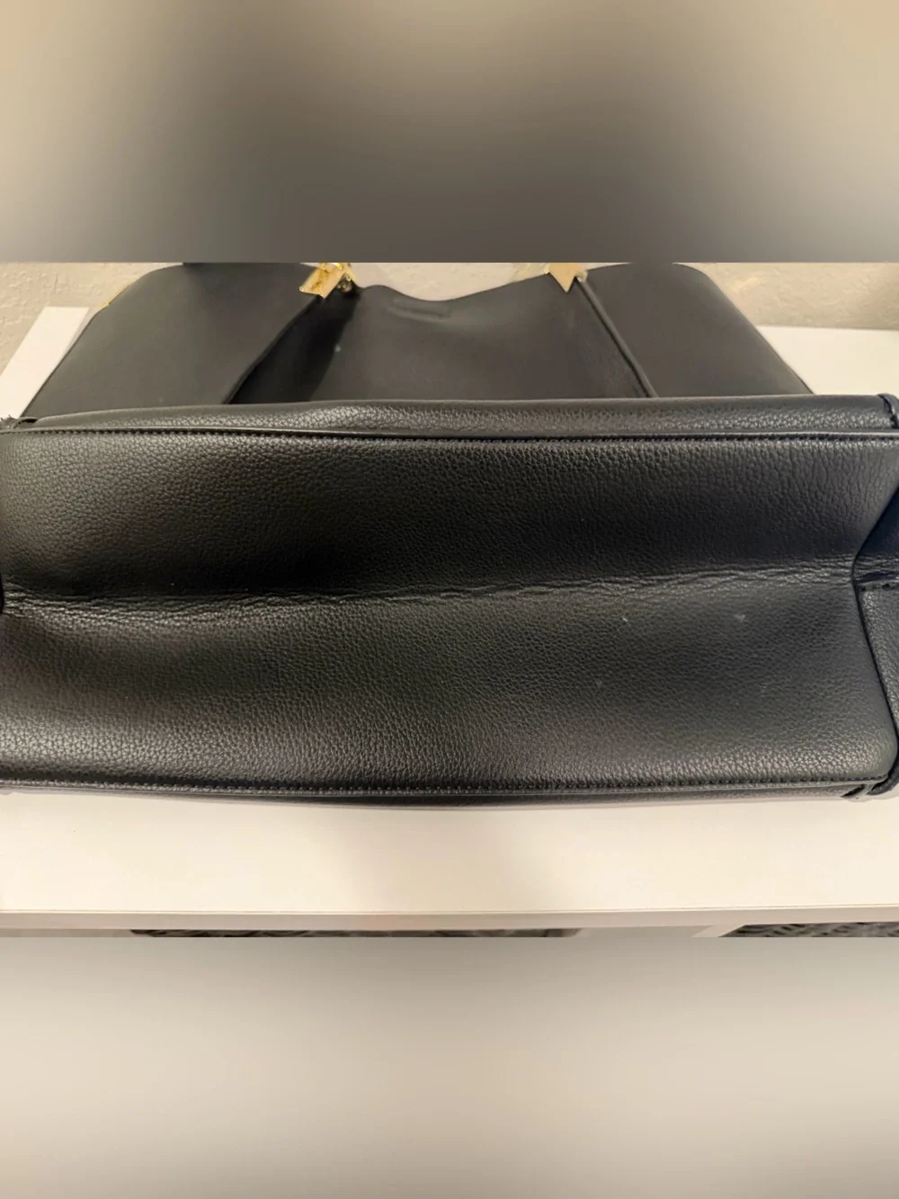 Calvin Klein Black Pebbled Leather Tote with Gold Accents